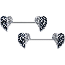 Load image into Gallery viewer, 14G 9/16 Clear Gem Heavenly Heart Angel Wing Black Nipple Ring Set