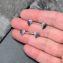 Load image into Gallery viewer, 14G 9/16 Clear Gem Heavenly Heart Angel Wing Black Nipple Ring Set