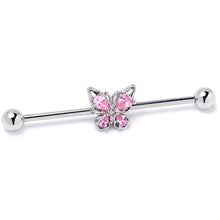 Load image into Gallery viewer, 14G Pink Gem Baroque Beauty Butterfly Industrial Barbell 38mm