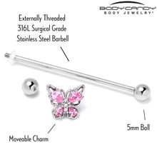 Load image into Gallery viewer, 14G Pink Gem Baroque Beauty Butterfly Industrial Barbell 38mm