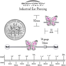 Load image into Gallery viewer, 14G Pink Gem Baroque Beauty Butterfly Industrial Barbell 38mm