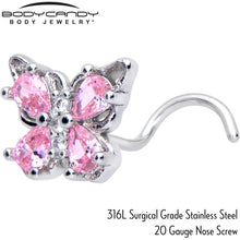 Load image into Gallery viewer, 20G 7mm Pink Gem Baroque Beauty Butterfly Left Side Nose Screw