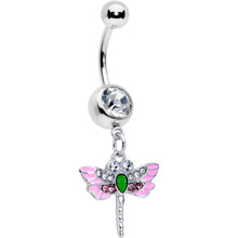Load image into Gallery viewer, Pink Clear Gem Bright Dragonfly Pink Dangle Belly Ring