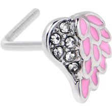 Load image into Gallery viewer, 20G 7mm Clear Gem Heavenly Heart Angel Wing Pink L Shape Nose Ring