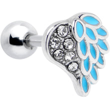 Load image into Gallery viewer, 16G 1/4 Clear Gem Heavenly Heart Angel Wing Blue Cartilage Earring