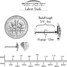 Load image into Gallery viewer, 16G 5/16 Clear Gem Heavenly Heart Angel Wing White Labret Tragus