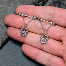 将图片加载到图库查看器,14G 9/16 Clear Gem Lunar Dragonfly Chain Dangle Nipple Ring Set