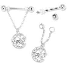 将图片加载到图库查看器,14G 9/16 Clear Gem Lunar Dragonfly Chain Dangle Nipple Ring Set