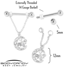 将图片加载到图库查看器,14G 9/16 Clear Gem Lunar Dragonfly Chain Dangle Nipple Ring Set