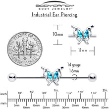 Load image into Gallery viewer, 14G Blue Gem Fancy Fab Butterfly Industrial Barbell 38mm