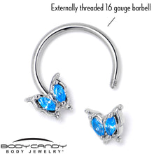 Load image into Gallery viewer, 16G 3/8 Blue Gem Fancy Fab Butterfly Horseshoe Circular Barbell
