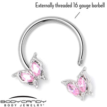 Load image into Gallery viewer, 16G 3/8 Pink Gem Fancy Fab Butterfly Horseshoe Circular Barbell
