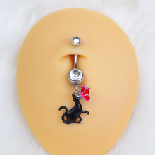 将图片加载到图库查看器,Clear Gem Butterfly Black Cat Dangle Belly Ring