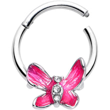 Load image into Gallery viewer, 16G 3/8 Clear Gem Chunky Butterfly Pink Hinged Segment Ring