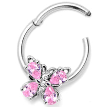 将图片加载到图库查看器,16G 3/8 Pink Gem Baroque Beauty Butterfly Hinged Segment Ring