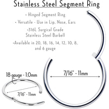 Load image into Gallery viewer, 18G 7/16 316L Surgical Steel Precision Hinged Segment Hoop