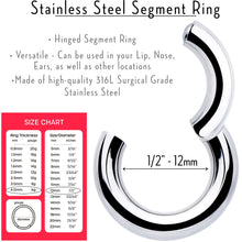 将图片加载到图库查看器,6G 1/2 316L Surgical Steel Precision Hinged Segment Hoop