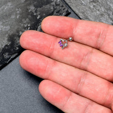 Load image into Gallery viewer, 16G 1/4 Clear CZ Gem Butterfly Flower Purple Cartilage Earring