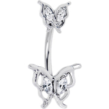 Load image into Gallery viewer, Clear Gem Fancy Fab Butterfly Double Mount Belly Ring