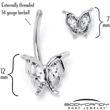 Load image into Gallery viewer, Clear Gem Fancy Fab Butterfly Double Mount Belly Ring