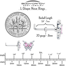 Load image into Gallery viewer, 20G 7mm Pink Gem Fancy Fab Butterfly L Shape Nose Ring