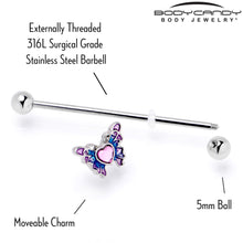Load image into Gallery viewer, 14G Pink Gem Heart Butterfly Purple Industrial Barbell 38mm