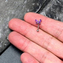 Load image into Gallery viewer, 16G 5/16 Clear Gem Chunky Butterfly Purple Curved Eyebrow Ring