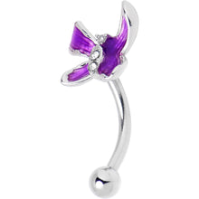 Load image into Gallery viewer, 16G 5/16 Clear Gem Chunky Butterfly Purple Curved Eyebrow Ring