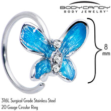 Load image into Gallery viewer, 20G 5/16 Clear Gem Chunky Butterfly Blue Nose Hoop