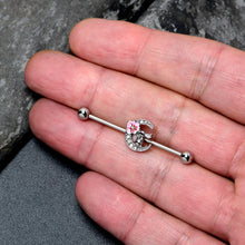 Load image into Gallery viewer, 14G Clear Gem Rabbit On Moon Flower Pink Industrial Barbell 38mm