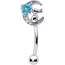 Load image into Gallery viewer, 16G 5/16 Clear CZ Gem Rabbit On The Moon Blue Curved Eyebrow Ring
