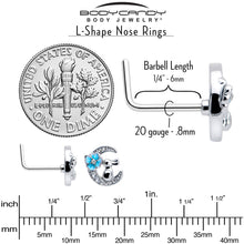 Load image into Gallery viewer, 20G 7mm Clear CZ Gem Rabbit On The Moon Blue L Shape Nose Ring