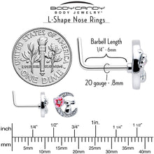 Load image into Gallery viewer, 20G 7mm Clear CZ Gem Rabbit On The Moon Pink L Shape Nose Ring