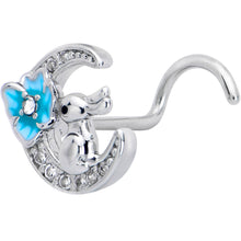 Load image into Gallery viewer, 20G 7mm Clear CZ Gem Rabbit On The Moon Blue Left Side Nose Screw