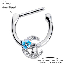 Load image into Gallery viewer, 16G 5/16 Clear CZ Gem Rabbit On The Moon Blue Cartilage Clicker
