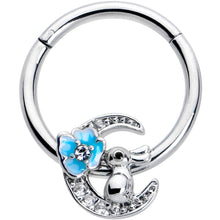 Load image into Gallery viewer, 16G 3/8 Clear CZ Gem Rabbit On The Moon Blue Hinged Segment Ring