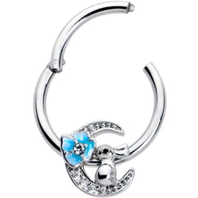 Load image into Gallery viewer, 16G 3/8 Clear CZ Gem Rabbit On The Moon Blue Hinged Segment Ring