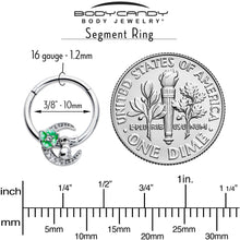 Load image into Gallery viewer, 16G 3/8 Clear CZ Gem Rabbit On The Moon Green Hinged Segment Ring