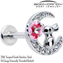 将图片加载到图库查看器,16G 5/16 Clear CZ Gem Rabbit Moon Pink Internally Threaded Labret