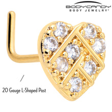 Load image into Gallery viewer, 20G 7mm Clear Gem Gold Tone Lattice Heart L Shape Nose Ring