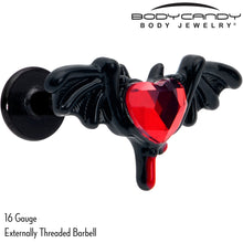Load image into Gallery viewer, 16G 5/16 Red Gem Black Bleeding Heart Bat Labret Monroe Tragus