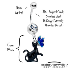Load image into Gallery viewer, Clear Gem Butterfly Blue Black Cat Dangle Belly Ring