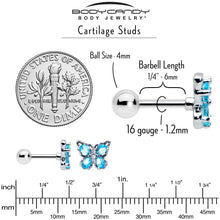 Load image into Gallery viewer, 16G 1/4 Blue Gem Baroque Beauty Butterfly Cartilage Tragus Earring