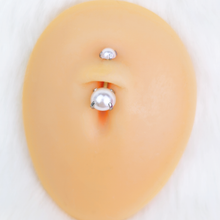 Load image into Gallery viewer, Opaque White Faux Pearl June Birthstone Double Mount Belly Ring