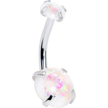 Load image into Gallery viewer, White Faux Opal October Birthstone Double Mount Belly Ring