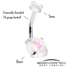 Load image into Gallery viewer, White Faux Opal October Birthstone Double Mount Belly Ring