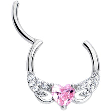 Load image into Gallery viewer, 16G 3/8 Pink Clear CZ Gem Flying Heart Hinged Segment Ring