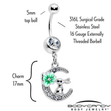 Load image into Gallery viewer, Clear Gem Rabbit On The Moon Green Dangle Belly Ring