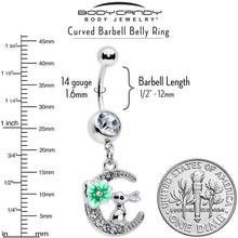 Load image into Gallery viewer, Clear Gem Rabbit On The Moon Green Dangle Belly Ring