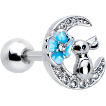Load image into Gallery viewer, 16G 1/4 Clear CZ Gem Rabbit On The Moon Blue Cartilage Earring